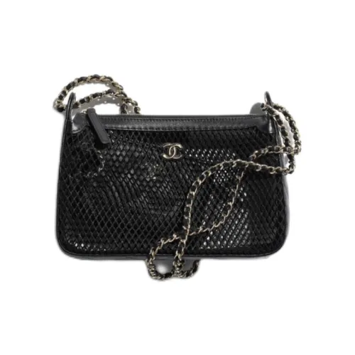 CHANEL Fishnet With Bright Lambskin Clutch Shoulder Bag Women's Black