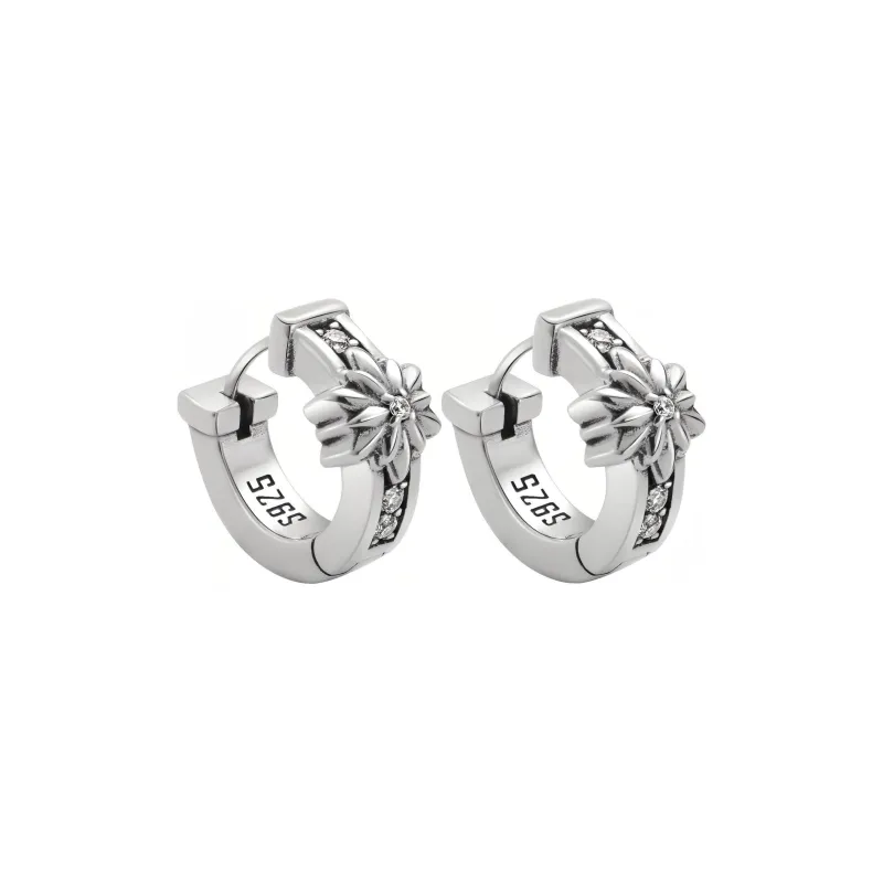 ROCK&RIDE 925 Sterling Silver With White Zircon Inlaid Earrings Unisex-0