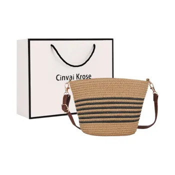 CinvaiKrose Cotton Rope Shoulder Bag, Crossbody Bag, Bucket Bag Small Size Women's Black/White/Khaki/White