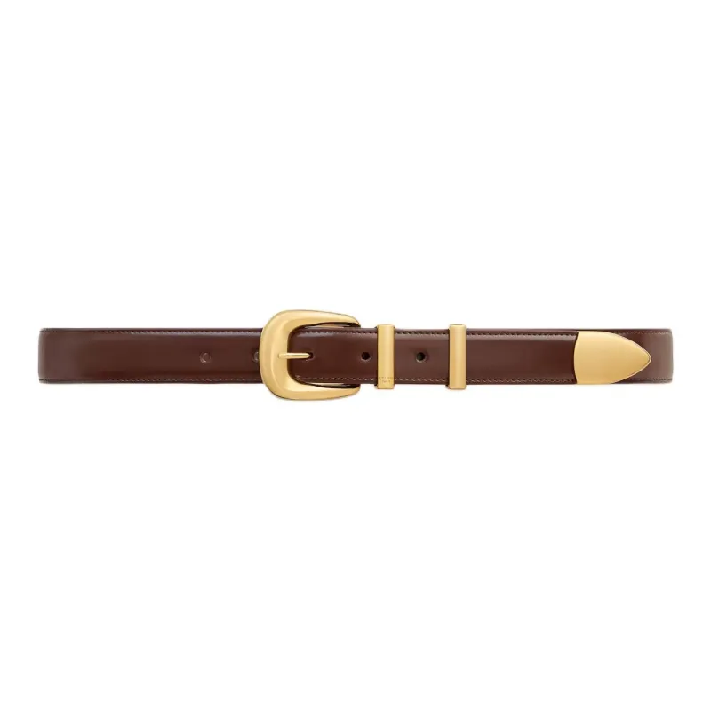 CELINE Calfskin Leather Belts Women's Brown Width  2.5cm-1