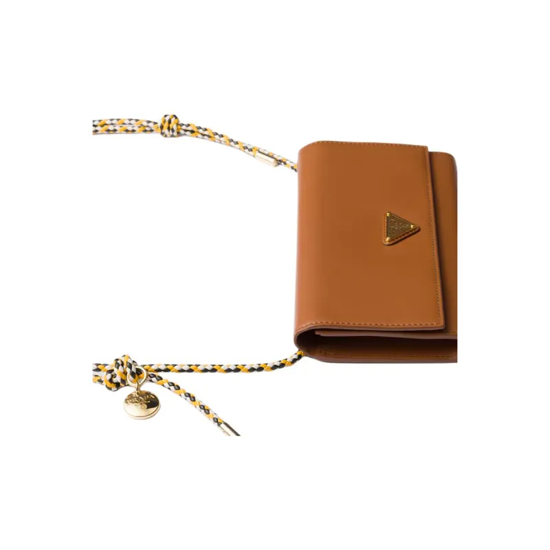 PRADA Cow Leather Wallet Shoulder Bag Women's Brown-3