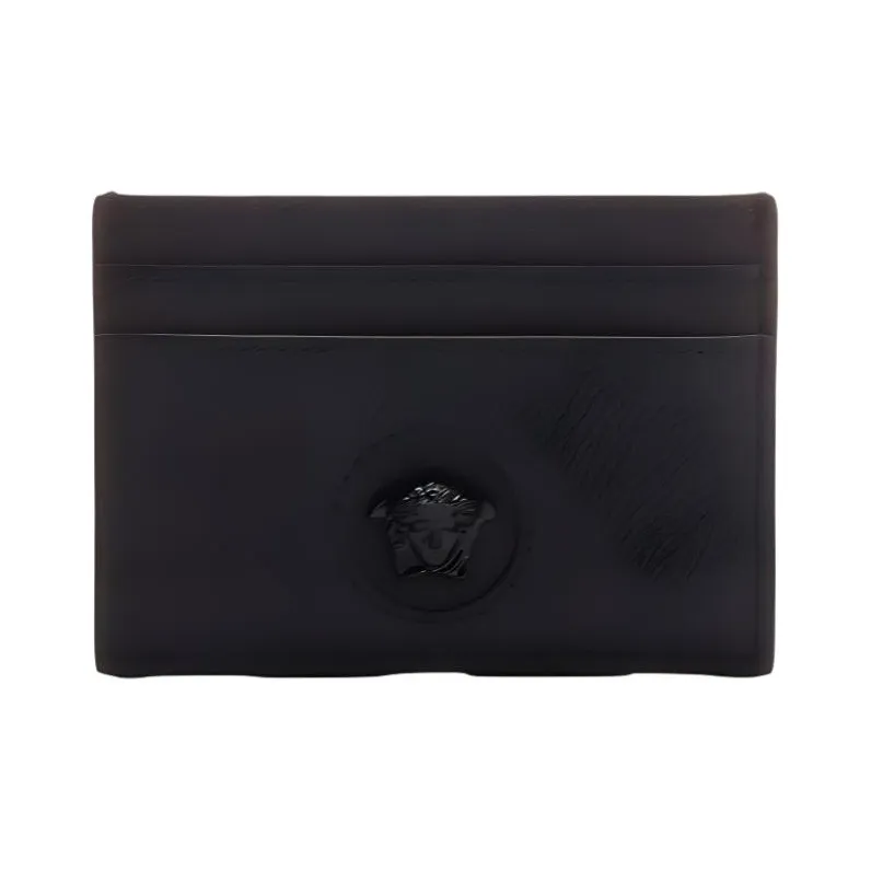 VERSACE VERSACE Leather Card Clip Wallets Women's Black-0