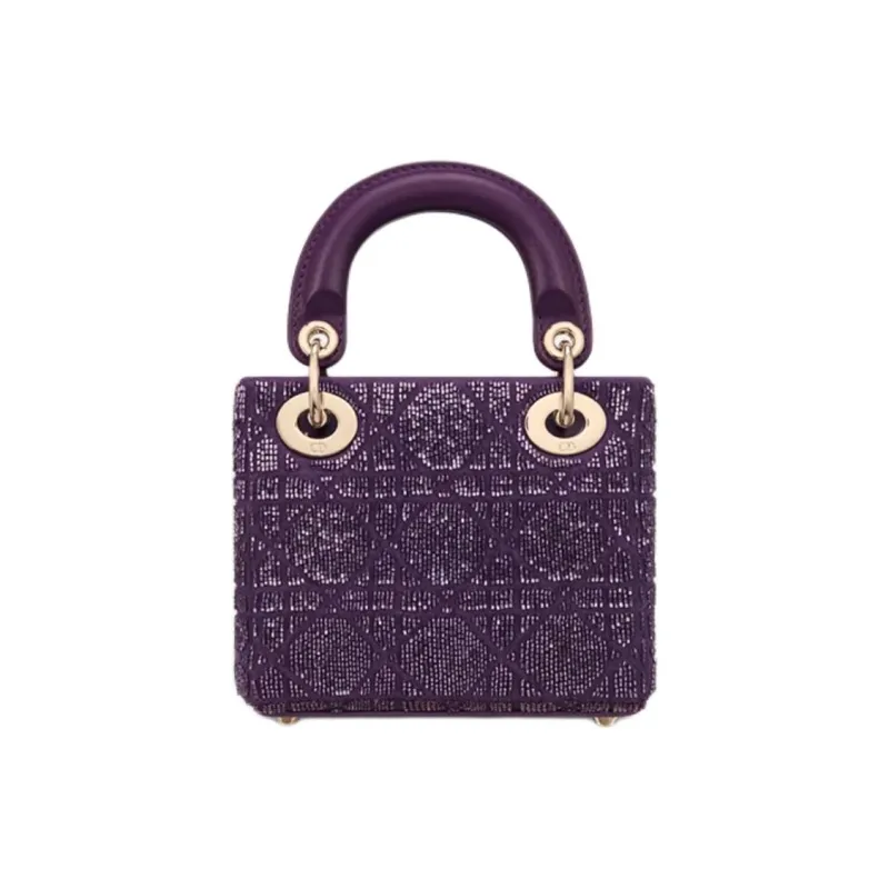 DIOR Lady Dior Cotton Crossbody Bags Handbags Mini Women's Purple-3