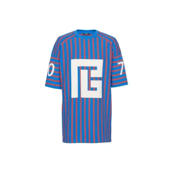 BALMAIN Maxi PB print Striped T shirt