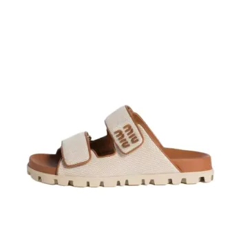 MIU MIU Slide Slippers Women's Beige