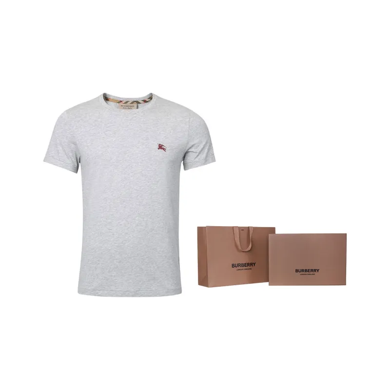 Burberry Men War Horse Embroidered Round Neck Short Sleeve T-shirt Grey-7