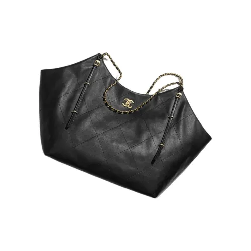 CHANEL Calfskin Tote Bag, Shopping Bag, Shoulder Bag Women's Black
