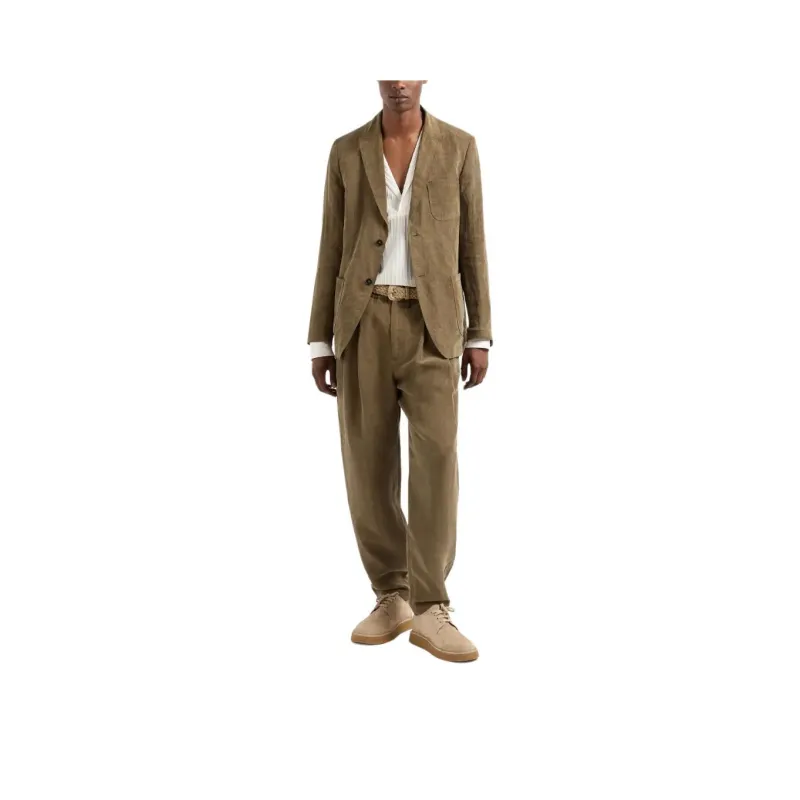 GIORGIO ARMANI Single pleat Trousers In Linen And Lyocell-1
