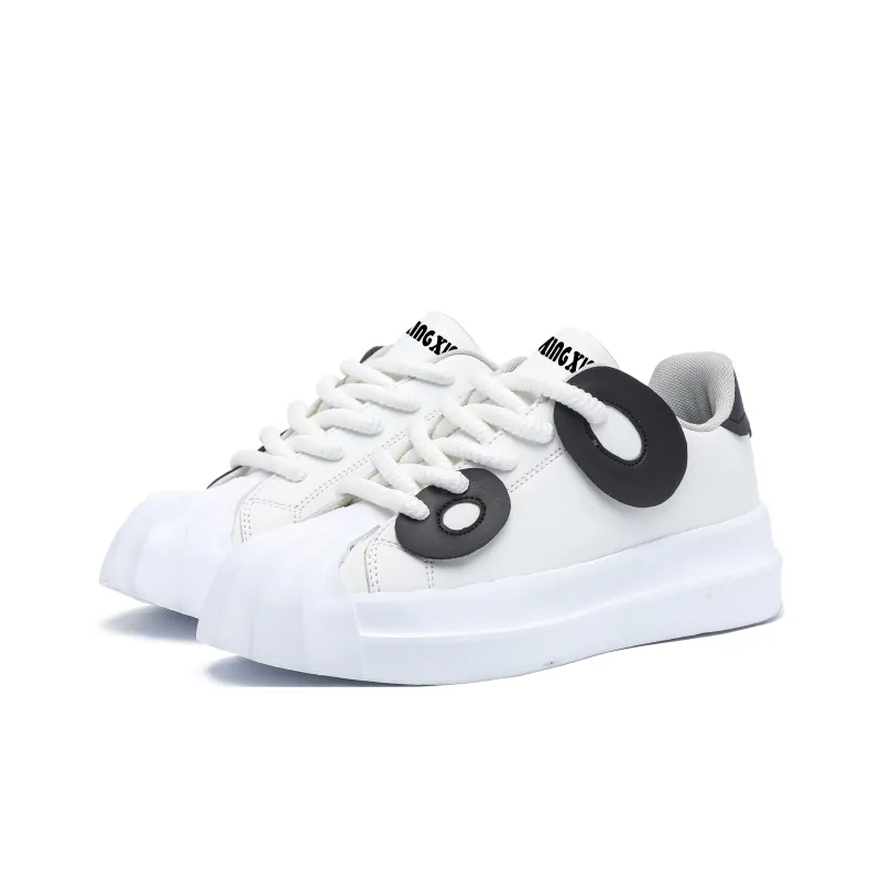 Singing Height Increasing Anti Slip And Wear Resistant Low Top Skateboard Shoes Unisex White-2