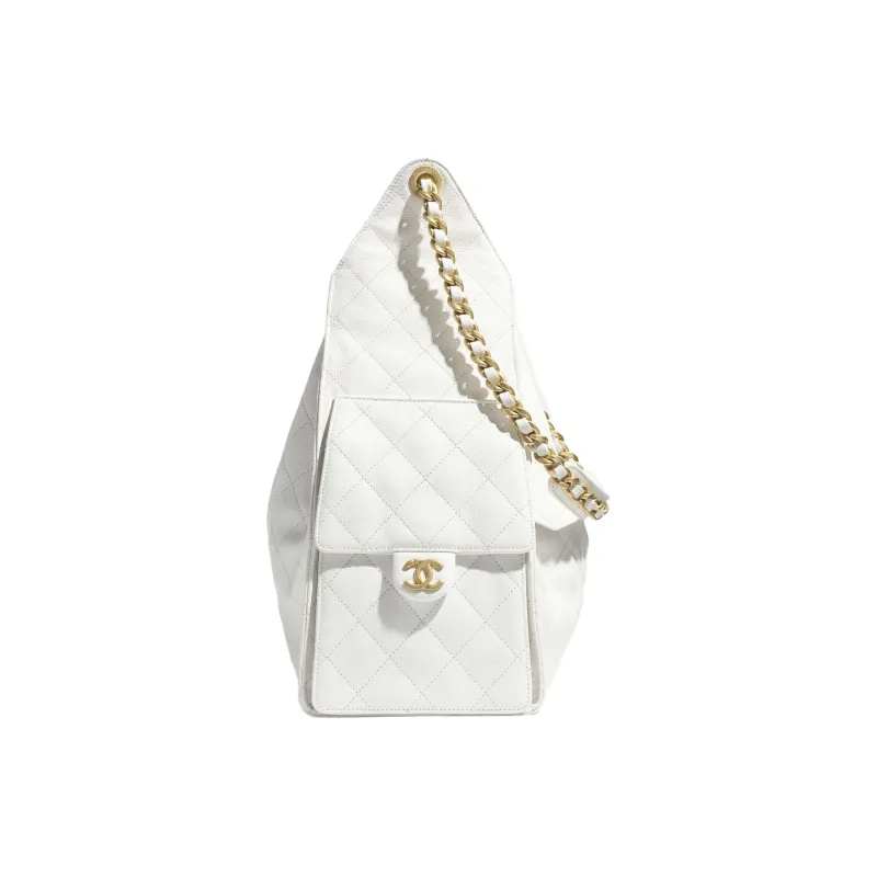 CHANEL 25Bag Calfskin Shoulder Bag Medium Size Women's White-3