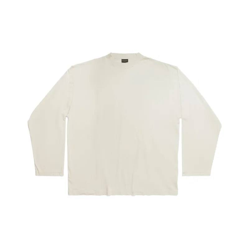 Balenciaga Solid Color Crew Neck Pullover Long-Sleeved T-Shirt Unisex Ecru Loose Fit Style-0