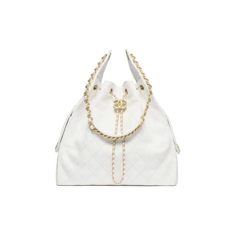 CHANEL 25Bag Calfskin Shoulder Bag Medium Size Women's White-4