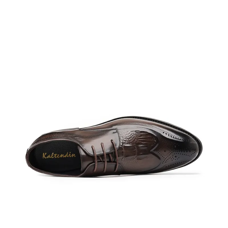 Kaltendin Top Grain Cow Leather Business Embossed Brogue Brogues Craft Dress Shoes Men's-6