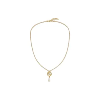 GUCCI Crystal Artificial Pearl Necklaces Women's Gold