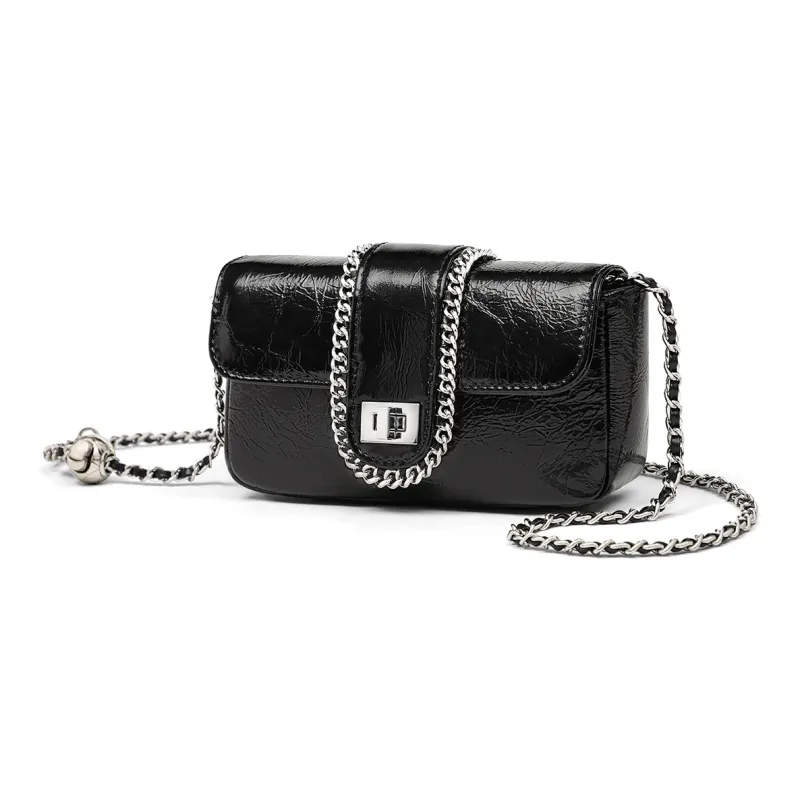 MILLIE'S Cow Leather Shoulder Bag Crossbody Bag Small Square Bag Women's Silver/Black-10