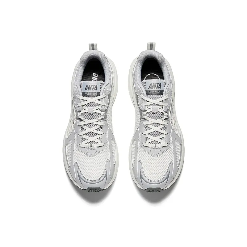 Anta Running Collection Slip Resistant Breathable Low Top Casual Running Shoes Men's White Gray Silver-2