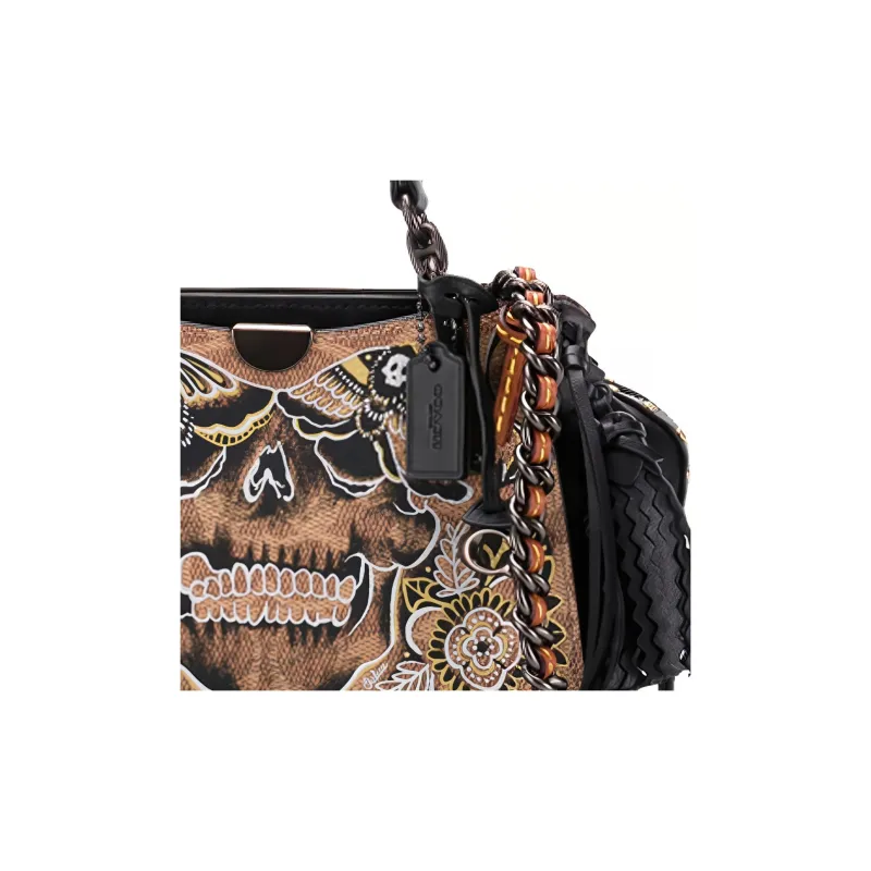 COACH Dreamer Leather Shoulder Bag, Crossbody Bag, Handbag Small Size Women's Black & Brown Monogram-2