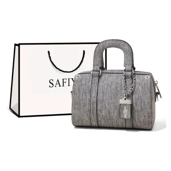 Safiya Synthetic Leather Boston Bag Handbags Medium Size Women's Gray