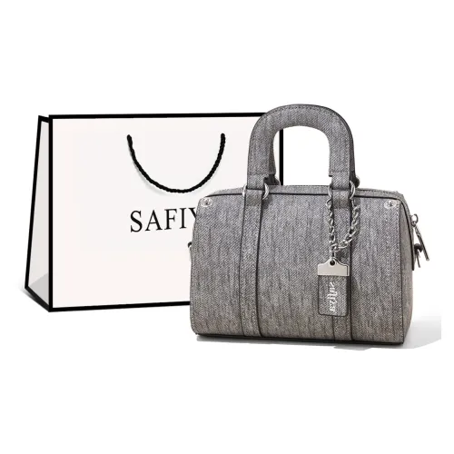 Safiya Synthetic Leather Boston Bag Handbags Medium Size Women's Gray