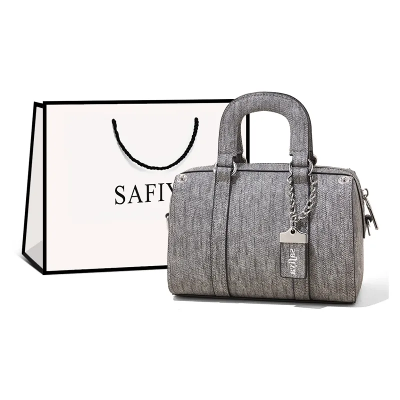 Safiya Synthetic Leather Boston Bag Handbags Medium Size Women's Gray-0