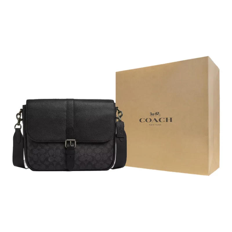 COACH Coated Canvas Shoulder Bag Crossbody Bag Large Size Men's Charcoal Black-6