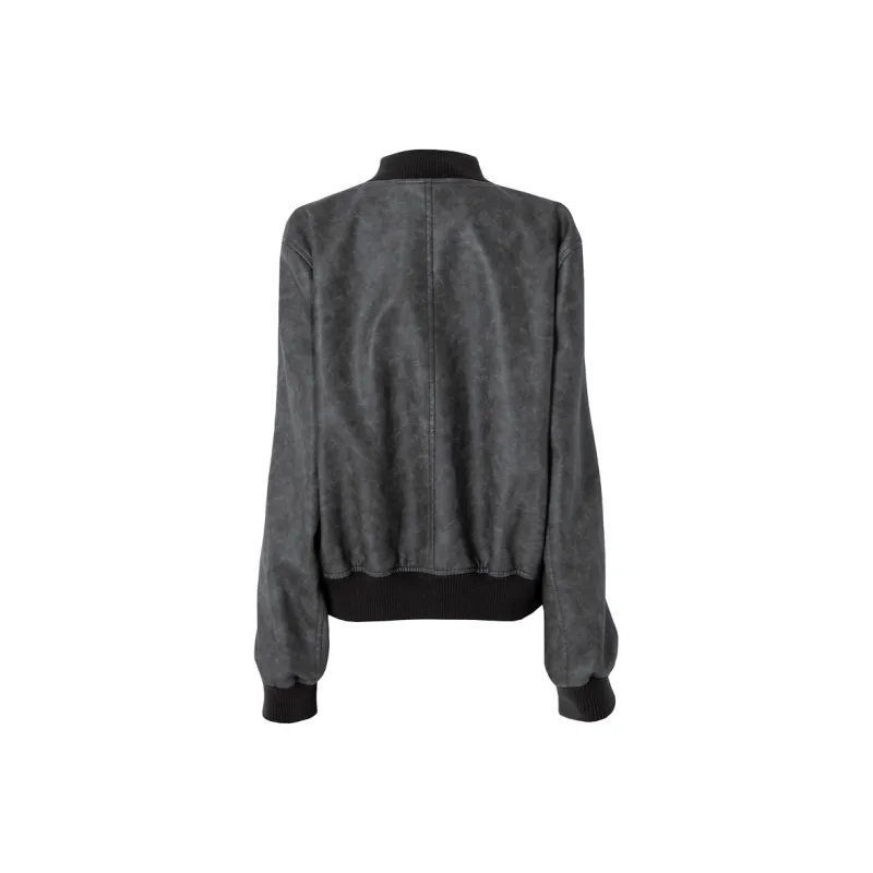 SOON FLOWER Long Sleeved Leather Jacket Coat Women's Gray-1