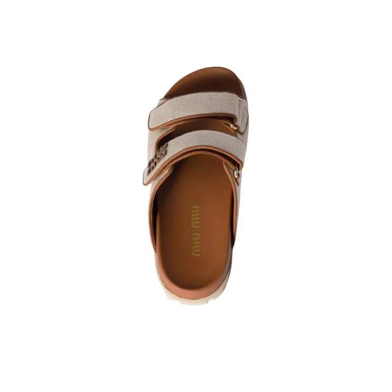 MIU MIU Slide Slippers Women's Beige-4