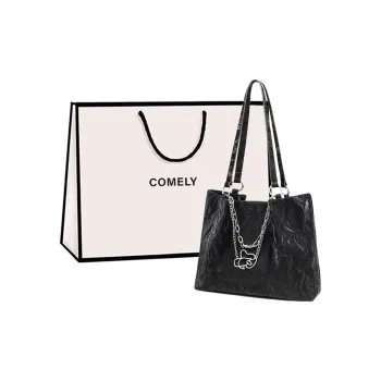 COMELY Synthetic Leather Tote Bag Shopping Bag Shoulder Bags Women's Black