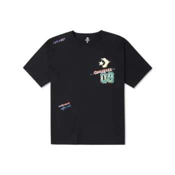 Converse Drop Shoulder Sleeve T Shirt Unisex Black
