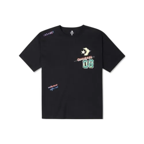 Converse Drop Shoulder Sleeve T Shirt Unisex Black