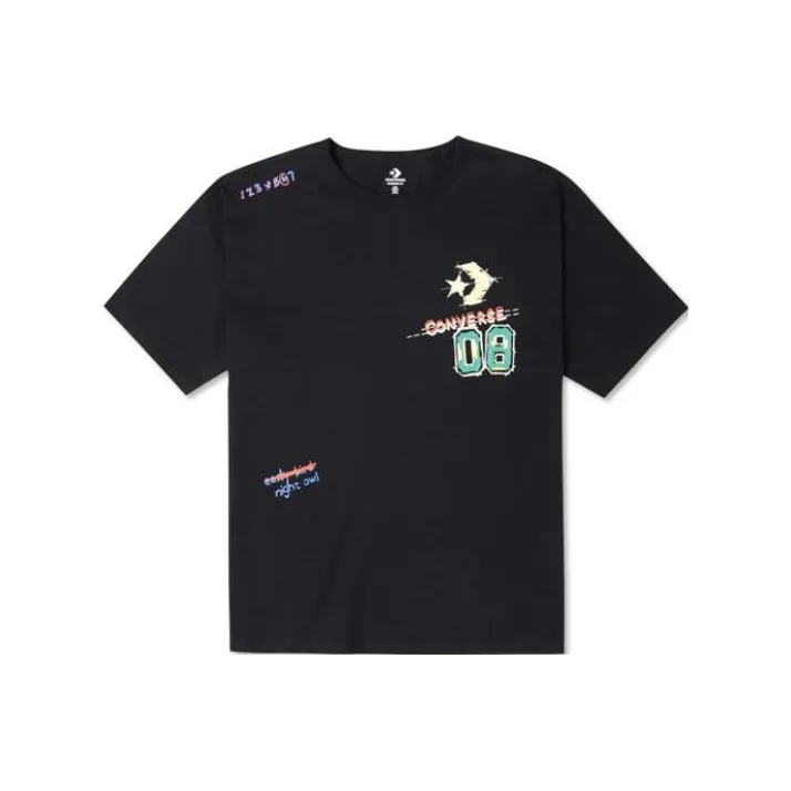 Converse Drop Shoulder Sleeve T-Shirt Unisex Black-0