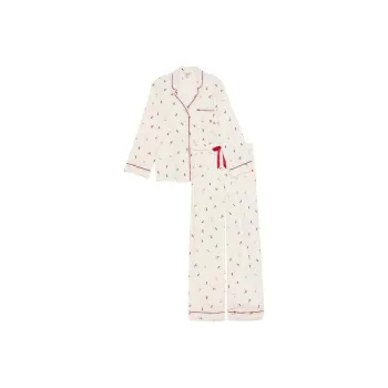 Victoria's Secret Flannel Long Pajama Set / COCONUT WHITE SKIERS Pajama Set Women's Ivory White