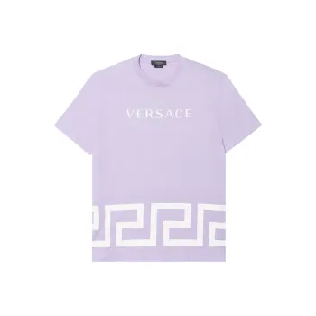 VERSACE Men Logo Printed Round Neck Short Sleeve T shirt Purple