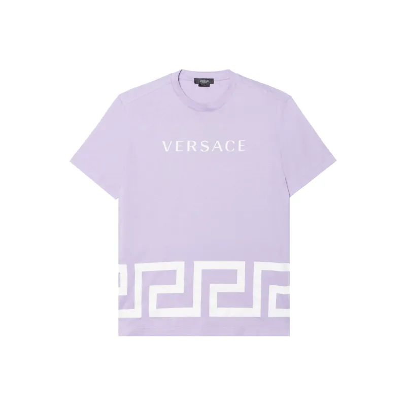 VERSACE Men Logo Printed Round Neck Short Sleeve T shirt Purple-0