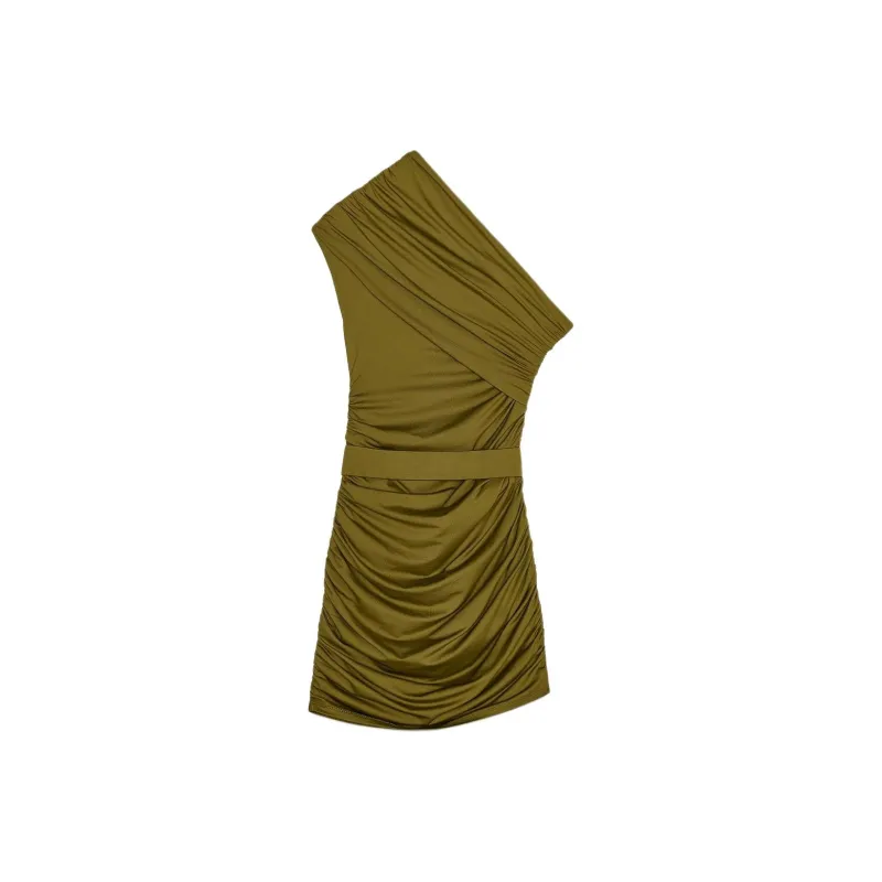 ZARA Short Sleeved Dress Women's Olive Green-1