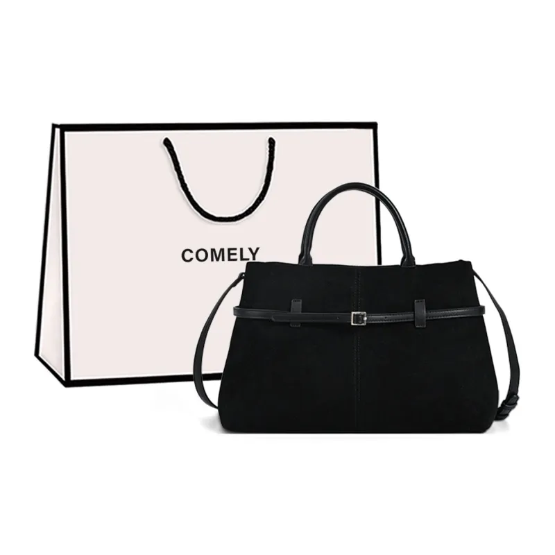 COMELY Cow Leather Briefcase Handbag Shoulder Bag Crossbody Bag Regular Women's Coffee/Black-4