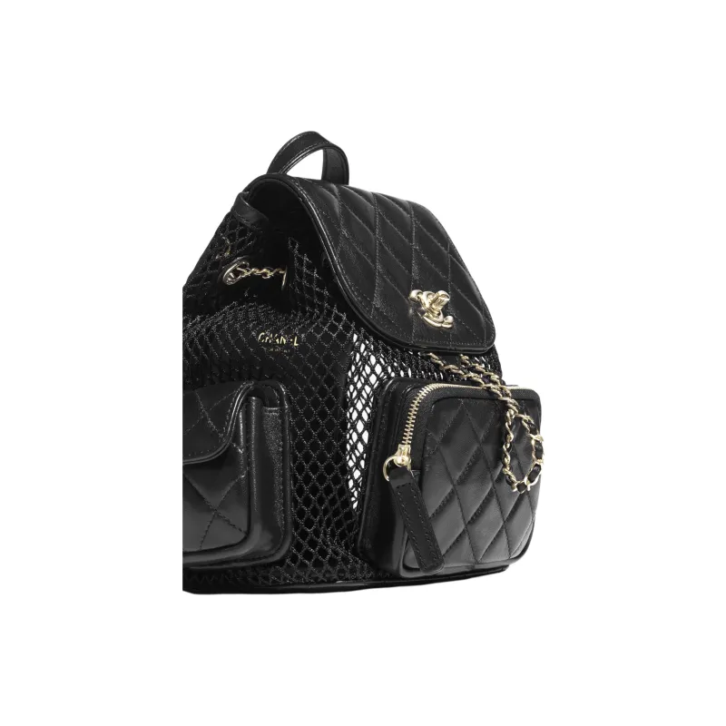 CHANEL Gauze Shiny Lambskin Backpack Regular Women's Black-3
