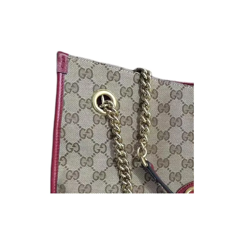 GUCCI Monogram Calfskin Tote Bag Shopping Bag Handbag Large Size Women's Ebony & Red-2