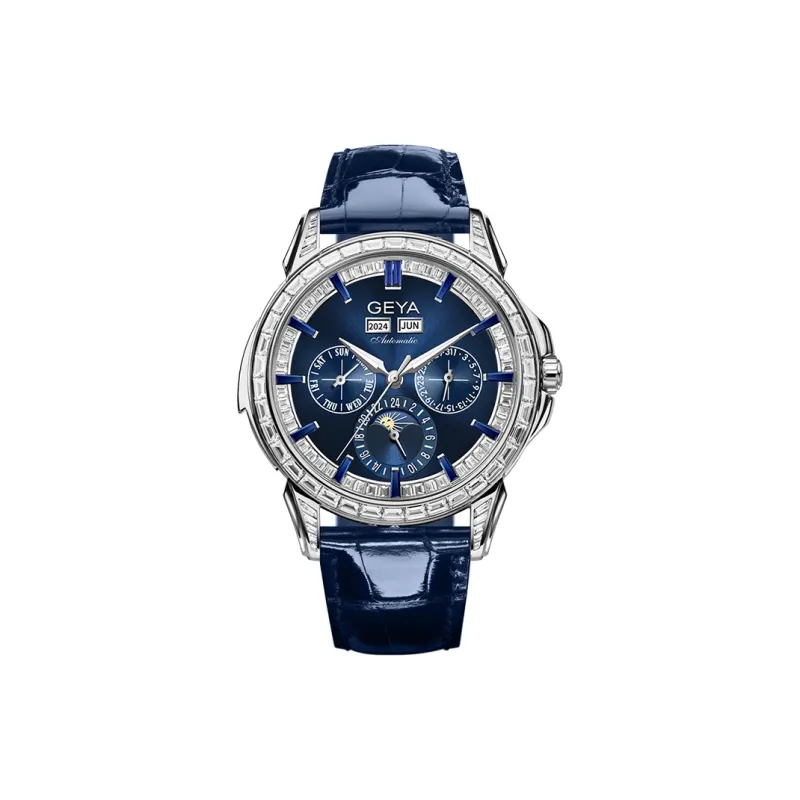 GEYA Automatic Mechanical Movement Genuine Leather Strap Watch Men's Watches Black Dial-0