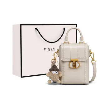VINEY Cow Leather Shoulder Bag Crossbody Bag Cell Phone Pouch Regular Women's Ecru