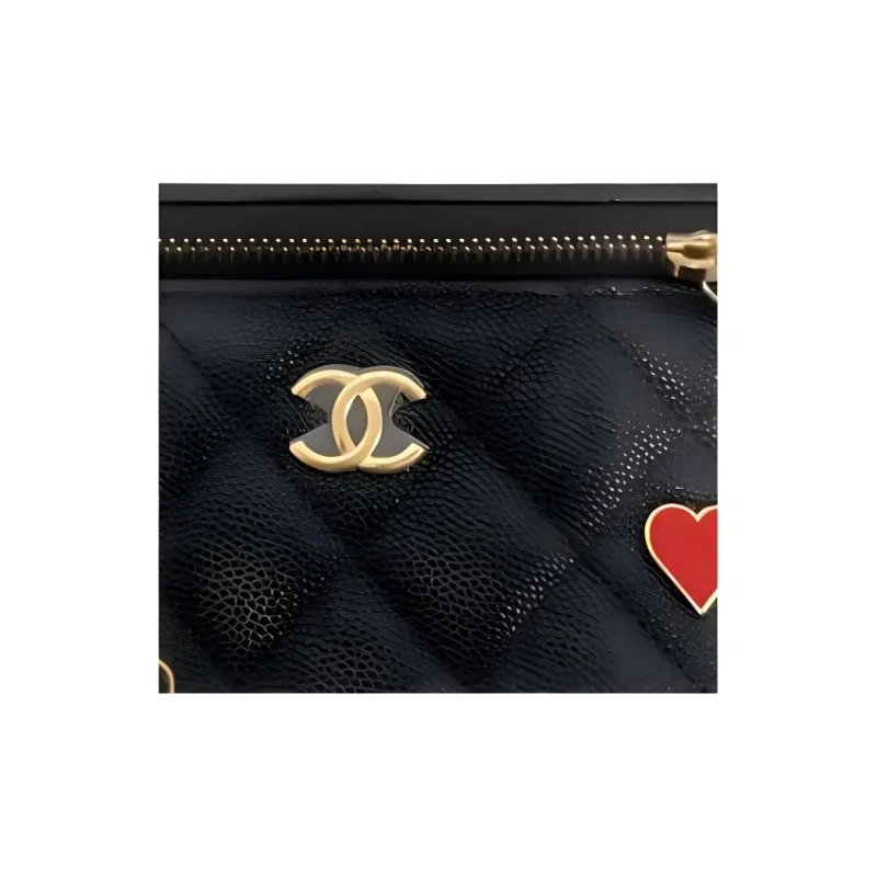 CHANEL 23P SS Grain Embossed Caviar Cow Leather Box Bag, Makeup Box, Shoulder Bag, Crossbody Bag Women's Black-3