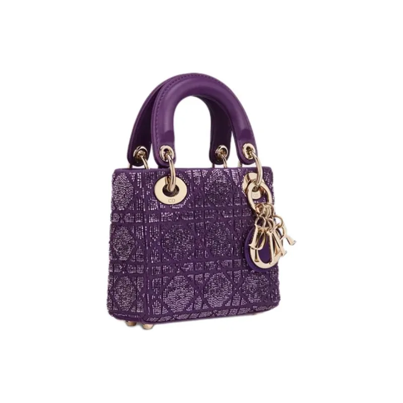 DIOR Lady Dior Cotton Crossbody Bags Handbags Mini Women's Purple-2