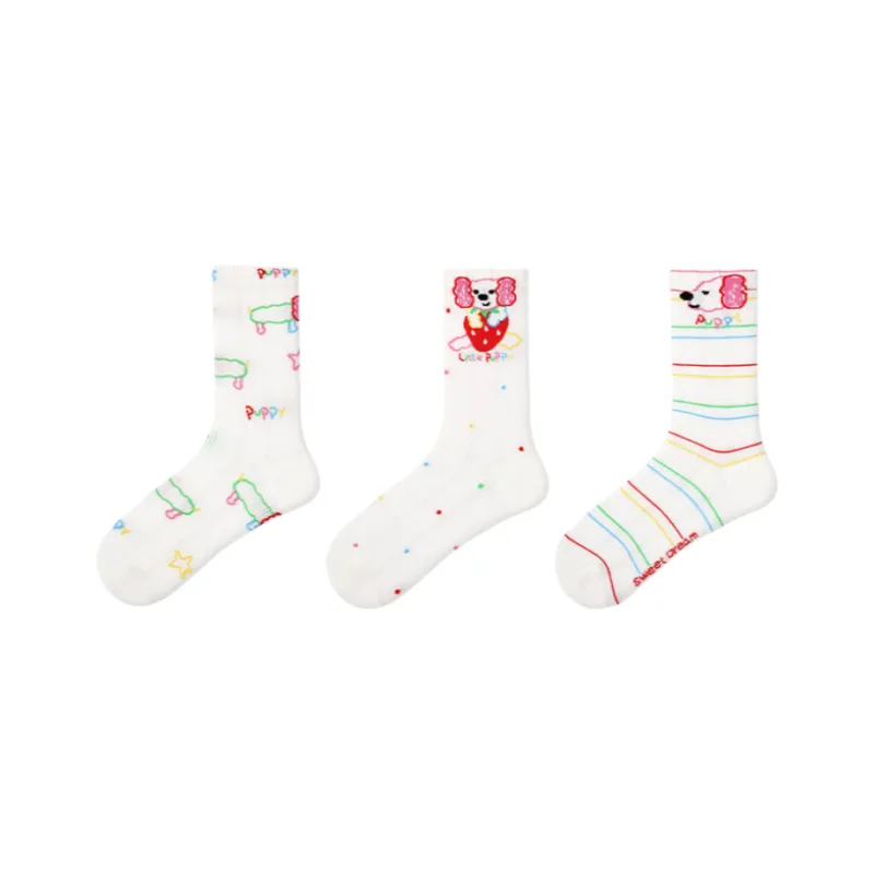 Vine Color Mid Calf Socks Unisex 3 Pack Strawberry Abundance-0