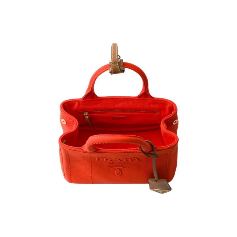 PRADA Cotton Tote Bag Shopping Bag Shoulder Bag Handbag Mini Women's Orange-3