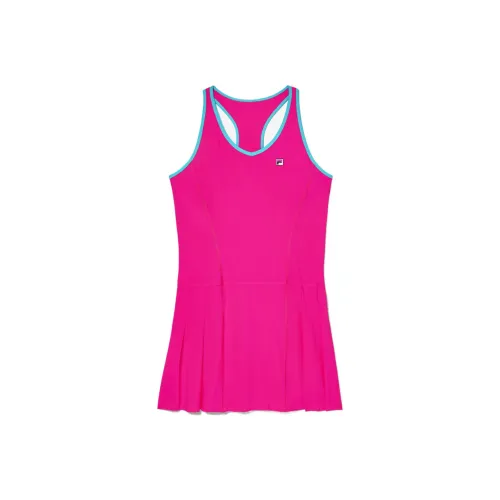FILA Tie Breaker Pleated Dress Sleeveless Dress Women's Pink Gloss/Blue Shiny | PINK GLO/BLUE RADIANCE