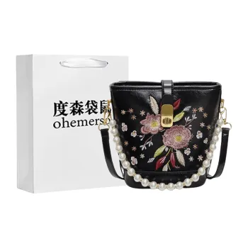 Dusen Kangaroo PU Bucket Bag, Shoulder Bag, Crossbody Bag Regular Women's Ecru/Black/Pink/Burgundy