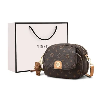 VINEY Synthetic Leather Shoulder Bag, Crossbody Bag, Small Round Bag Regular Women's Coffee