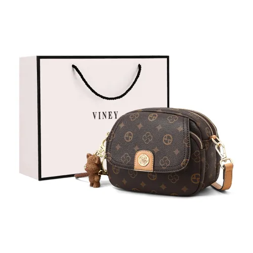 VINEY Synthetic Leather Shoulder Bag, Crossbody Bag, Small Round Bag Regular Women's Coffee