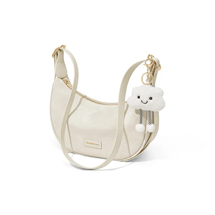 CinvaiKrose Cow Leather Shoulder Bag, Crossbody Bag, Sports Dumpling Bag Small Size Women's Ecru/Black/Green-1