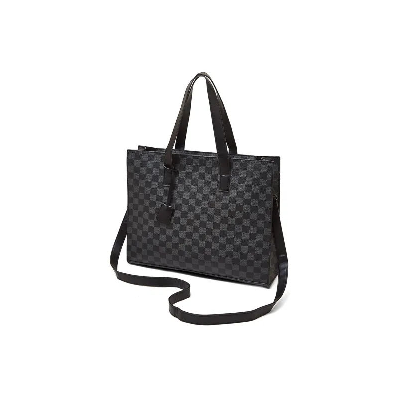 Old Man's Head Synthetic Leather Crossbody Bag Men's Black Checkerboard-2